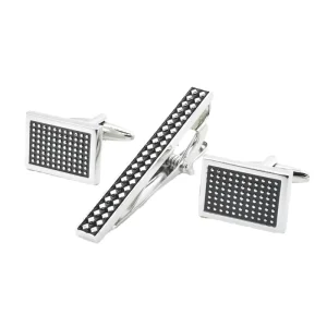 Premium Black Dots Cufflinks Tie Clip Set Custom Men’s Suit Shirt Fashion Accessory Trendy Wedding Tuxedo Jewelry