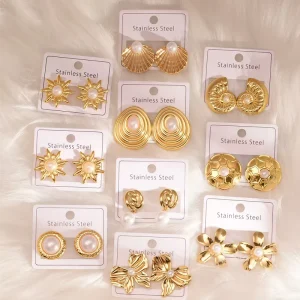 Premium Light Luxury Pearl 18K Gold Plated Stainless Steel Fashion Fine Jewelry Pearl Stud Earrings for Women
