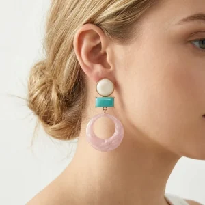 Premium Pink Resin Spring Special Loop Shape Statement Dangle Hoop Drop Earrings