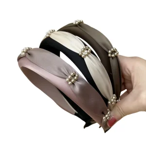 Premium Quality New Pearl Pleated High Cranial Headband Elegant Solid Color Comfortable Hair Accessories
