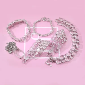 Premium Silver Plated Jewelry Full Inlaid Crystal Necklace Bracelet Earrings Bridal Fashion Supplier