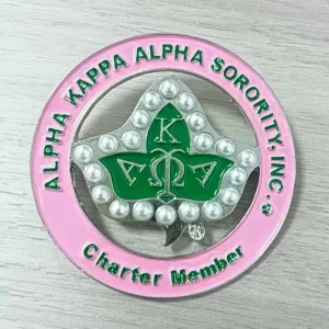 Preppy Pink Green Sisterhood Style Decorative Polished Embossed Elegant Sorority Girl Fashion Greek Letters Brooch Pin