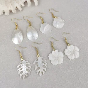 Price Hawaiian Natural Mother Pearl Shell Conch Leaf Earrings Fashion Dangle Jewelry Gift for Beach Holidays