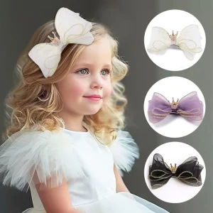 Princess Crown Organza Three-Layer Three-Dimensional Bow Hairpin Children’s Crown Top Clip Hair Accessories 80708