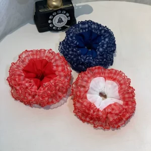 Princess Hair Ties Women Multilayer Red Blue Plaid Hair Scrunchies Vintage Cute Sweet Scrunchie Ponytail Holder Hair Accessories