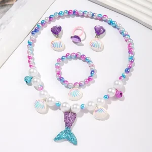Princess Mermaid Costume Dress Accessories for Girls Children Halloween Cosplay Set Necklace Earrings Ring Polyester