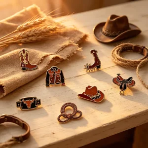Producer Western Cowboy Enamel Pins Skull Hat Cactus Metal Phone Stickers Retro American Cowboy Apparel Brooch Accessories