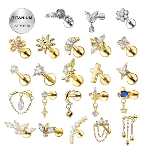 Professional ASTM F136 Titanium Women’s Fashion G23 Stud Earrings CZ Cluster Dangle Tragus Helix Cartilage Lip Body Jewelry
