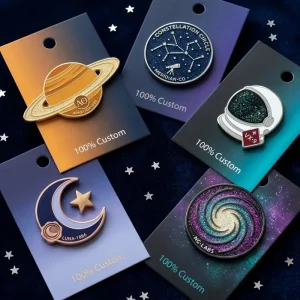 Professional OEM ODM Service Custom Enamel Pin Glitter Space Galaxy Astronaut Planet Moon Badge Personalized Lapel Pin For Gift