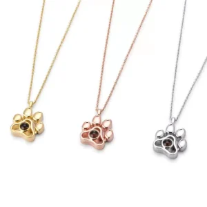 Projection pendant titanium steel necklace with dog tag paw print cute collarbone chain