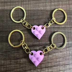 Promotion Matching Colorful Brick Hearts Keychain for Boyfriend Girlfriend Matching Couples Heart Keyring Set RTS Pink