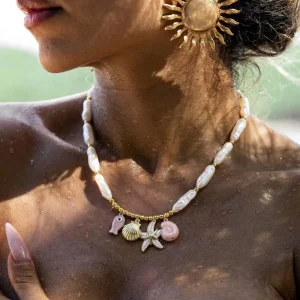 Promotional Customized Oceanic Sea Animal Pendants Irregular Pearl Chain Modern Fashion Gold Plated Charm Necklace