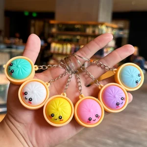 Promotional Gift Cute Mini Simulation Food Key Bag Charm Cartoon Soft PVC Stress Relief Toy Bun Dumpling Keychain Accessories
