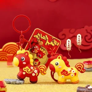 Promotional Gifts Fashion Lunar Chinese Horse New Year’s Keychain 3D Cartoon Character Cute Animals Bag Accessories