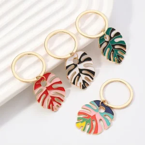 Promotional Key Charms Enamel Metal Monstera Leaf Keychain Accessories for Bag