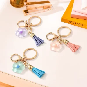 Promotional Keychain Colorful Resin Floral Tassel Keychains for Women Girls Fashionable Handbag Accessories
