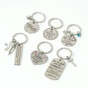 Promotional Round Keychain Charms Rectangle Custom Engraved Key Tag With Customized Logo