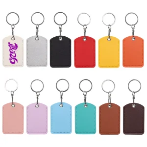 Protective PU Leather Rectangular Card Sleeve Keychain With Durable Design For Key Pouch