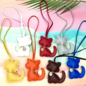 Puffy PU Leather Cat Bag Charm Keychain Colorful Cartoon Kitten with Gold Coin Decor Fashion Handbag Pendant Keyring
