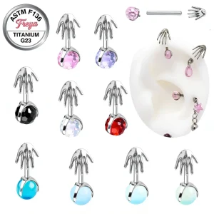 Punk ASTM F136 Titanium Colorful Small Light Bulbs Zircon Demon Claws Ear Devil Helix Stud Earrings Body Piercing Jewelry