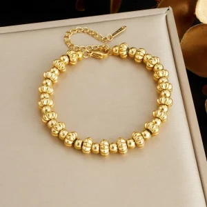 Punk Beaded Stainless Steel Bracelet Women 18k Gold Plated Charm Minimalist Fashion Jewelry TGSL5687