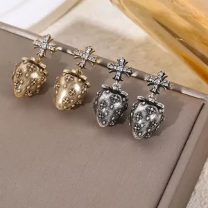 Punk Cross Earring Retro Gold Strawberry Stud Earrings Luxury Pendant Earring Women Fashion Jewelry Aretes De Moda
