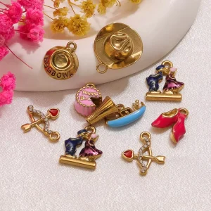 Punk Electroplated Stainless Steel Diamond Inlaid Oval Colorful Pendant Charm DIY Earrings Necklace Handmade Jewelry Accessories