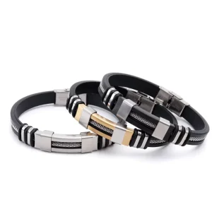 Punk Fashion Jewelry Bracelets Bangles Silicone Straps Bracelet Stainless Steel Bracelet for Men