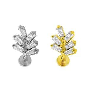 Punk Fashion Piercing 316 Stainless Steel Zircon Tooth Shaped Unisex Labret Lip Piercing Jewelry