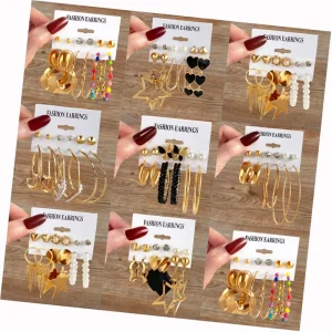 Punk Gold Color Star Geometric Pearl Hoop Earring Set for Women Jewelry Circle Drop Stud Earrings Set