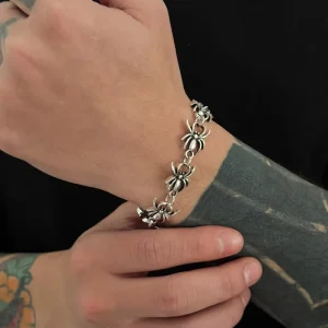 Punk Gothic Adjustable Metal Spider Charm Bracelet for Men Vintage Male Street Wear Hand Chains on Wrist Decoration Jewelry Gift