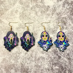 Punk Halloween Acrylic Crazy Masked Ghost Earrings Classic Horror Printed Earrings for Women American Festival Party Jewelry