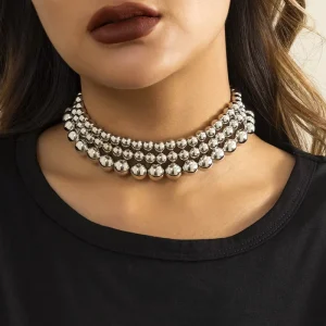 Punk Multilayer Necklace Glass Imitation Pearl Bracelet Necklace Multi Layered Exaggerated Women Jewelry Anniversary Party Gift