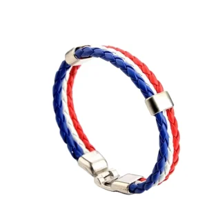 Punk National Flag Color PU Bangles Fashion Braid Chain Wristband Jewelry Charm Football Fans Game Souvenir Bracelet Gift