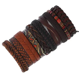 Punk Rock Men’s Fashion Bracelets 10pcs set Braid & Hiphop Bangles