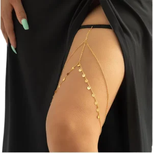Punk Sexy Heart Thigh Chain Elastic Bandage Double Layer Leg Chain Fashion Gothic Body Jewelry for Women Party Bikini Accessory