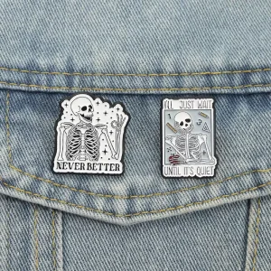 Punk Skeleton Learning Enamel Pin Quiet Moment Skull Gesture Brooch Funny Cartoon Style Lapel Badge Jewelry Gift
