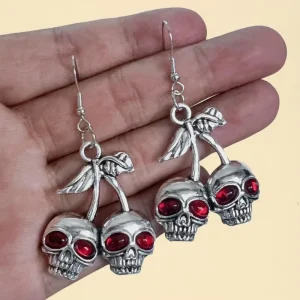 Punk Skull Cherry Dangle Earrings Gothic Skeleton Pendant Earring Hip Hop Jewelry for Women Men Halloween Party Decor Jewelry