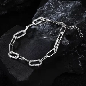 Punk Style 925 Sterling Silver Paper Clip Inlaid Vvs D Color Moissanite Bracelet For Men And Women Moissanite Chain