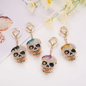 Punk Style Alloy Metal Keychain 3D Creative Inlaid Crystal Diamond Halloween Car Bag Pendant 3.5cm*5cm Light Keychain
