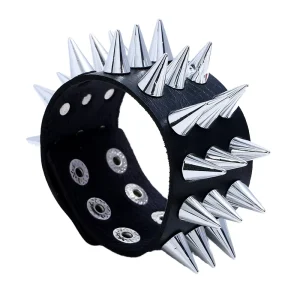Punk Style Cool PU Leather Bracelet with Plastic Spike Accessories Women’s Men’s Fashion Bangles