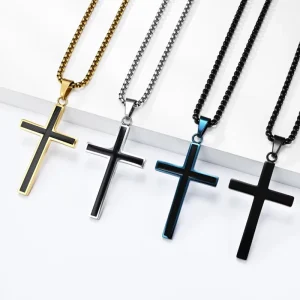 Punk Style Cross Pendant Necklace Stainless Steel Resin Box Chain Unisex Street Style