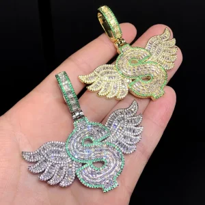 Punk Style Dollar Sign Pendant Necklace with Wing Design for Mens Jewelry