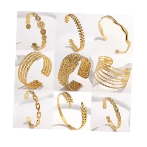 Punk Style Exaggerated Leaves Gold Plated Stainless Steel Adjustable Bracelet for Women
