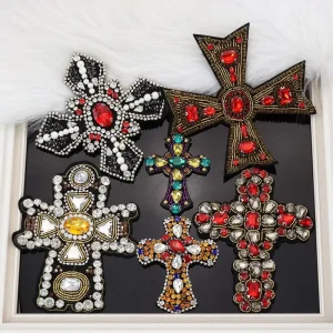 Punk Style Large Beaded Embroidered Patch 3D Rhinestone Cross Badge Eco Friendly DIY Sew On Canvas Fabric Butterflies