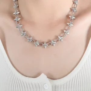 Punk Unisex Rivet Thick Cone Charm Luxury Hip Hop Chunky Necklace Waterproof Spike Link Bold Jewelry for Edgy Street Style