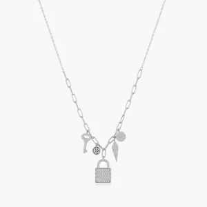 Pure 925 Sterling Silver Charm Necklace for Women Key Lock Geometric Pendant Necklace Wedding Engagement Jewelry