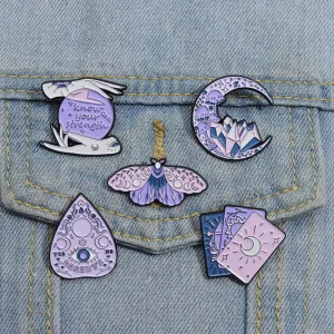 Purple Brooch Moth Insect Moon Element Metal Badge Accessories Hijab Pins for Scarf Badges on Backpack Brooches Lapel