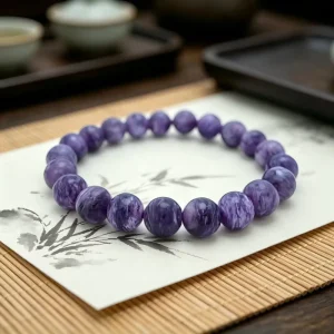 Purple Charoite Beaded Ball Bracelet Trendy Unisex Emotional Healing Stone