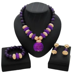 Purple Coral Bead Jewelry Set for Women Wedding Party Vintage 18K Jewelry Set YL87(1)49